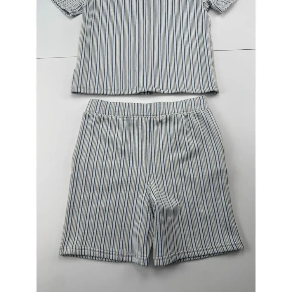 NWT Ben Sherman Boys 2 Piece Set Striped Button Up Shirt Shorts Outfit Gray Blue